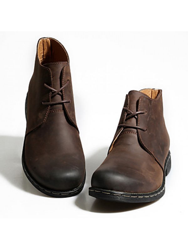 Shoes Leather Casual Boots Casual Low Heel Lace-up Black / Brown  