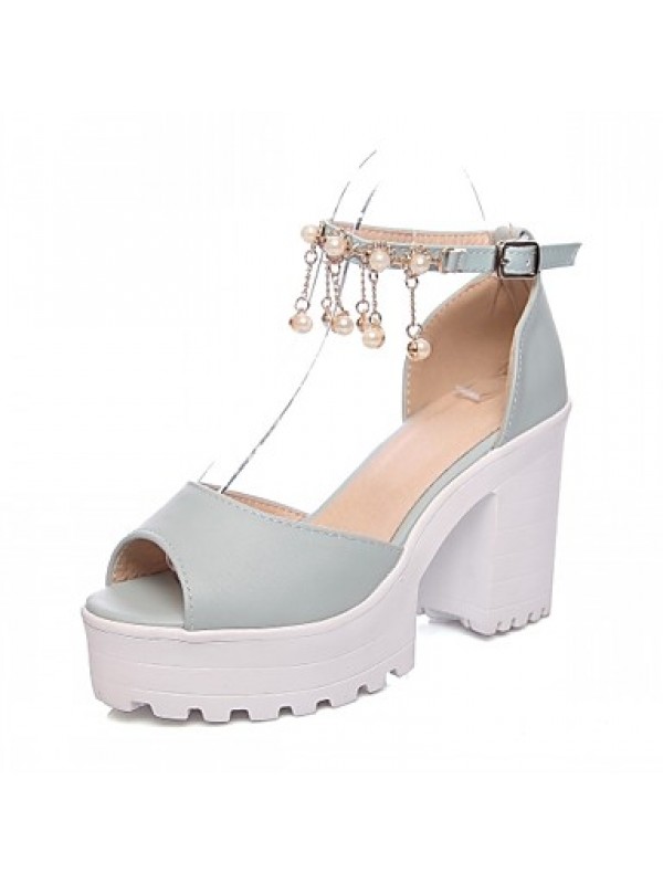 Women's Shoes Leatherette Chunky Heel Peep Toe Sandals Wedding / Office & Career / Party & Evening Blue / Pink / White