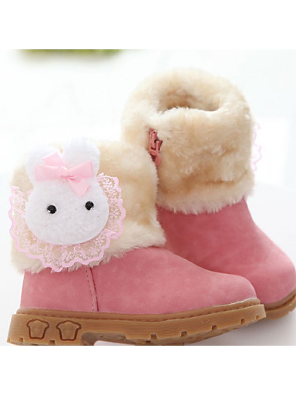 Girl's Boots Fall / Winter Fashion Boots PU Outdoor / Casual Flat Heel Fur Brown / Pink / Red Walking  