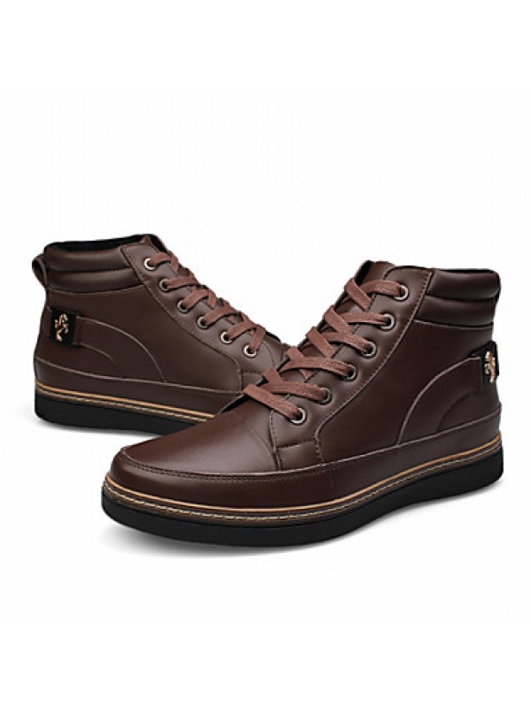 Shoes Leather Casual Boots Casual Flat Heel Lace-up Black / Brown  
