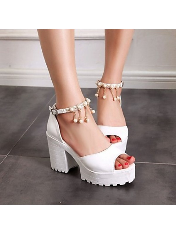Women's Shoes Leatherette Chunky Heel Peep Toe Sandals Wedding / Office & Career / Party & Evening Blue / Pink / White
