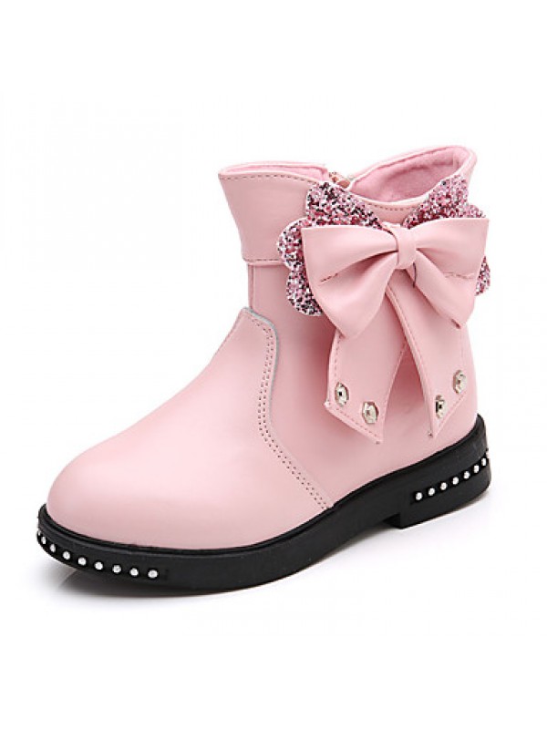 Girl's Boots Fall / Winter Comfort PU Casual Flat Heel Zipper Black / Pink / Red Walking  