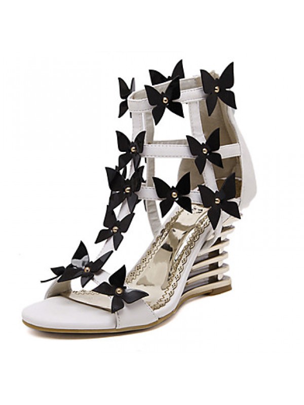 Women's Shoes Leatherette Wedge HeelOpen Toe Sandals Dress Black / White