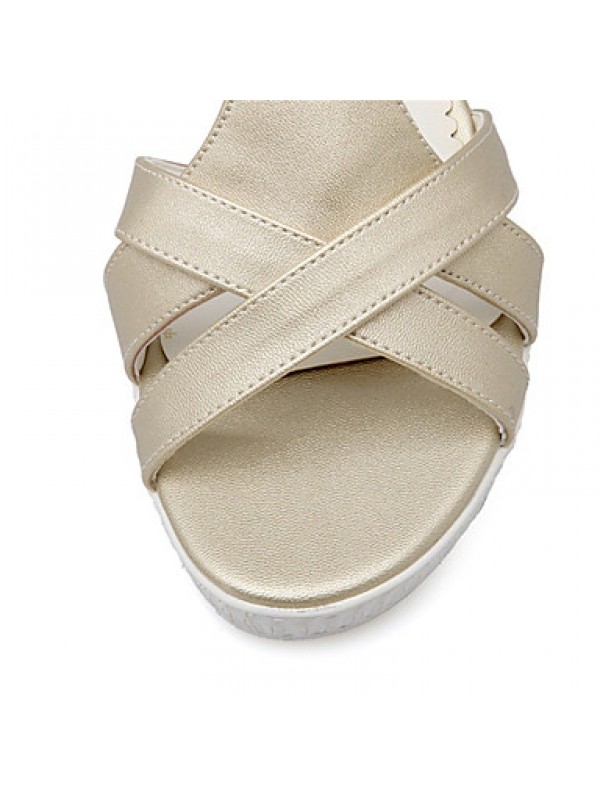 Women's Shoes Leatherette Wedge Heel Wedges Sandals Wedding / Party & Evening / Dress / Casual White / Silver