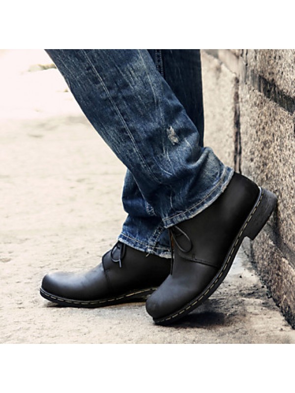 Shoes Leather Casual Boots Casual Low Heel Lace-up Black / Brown  